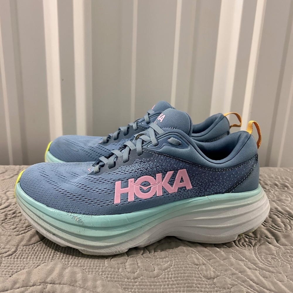 Hoka Bondi 8 Womens Walk Gym Run Sneakers Active Blue Size 8.5 Wide
